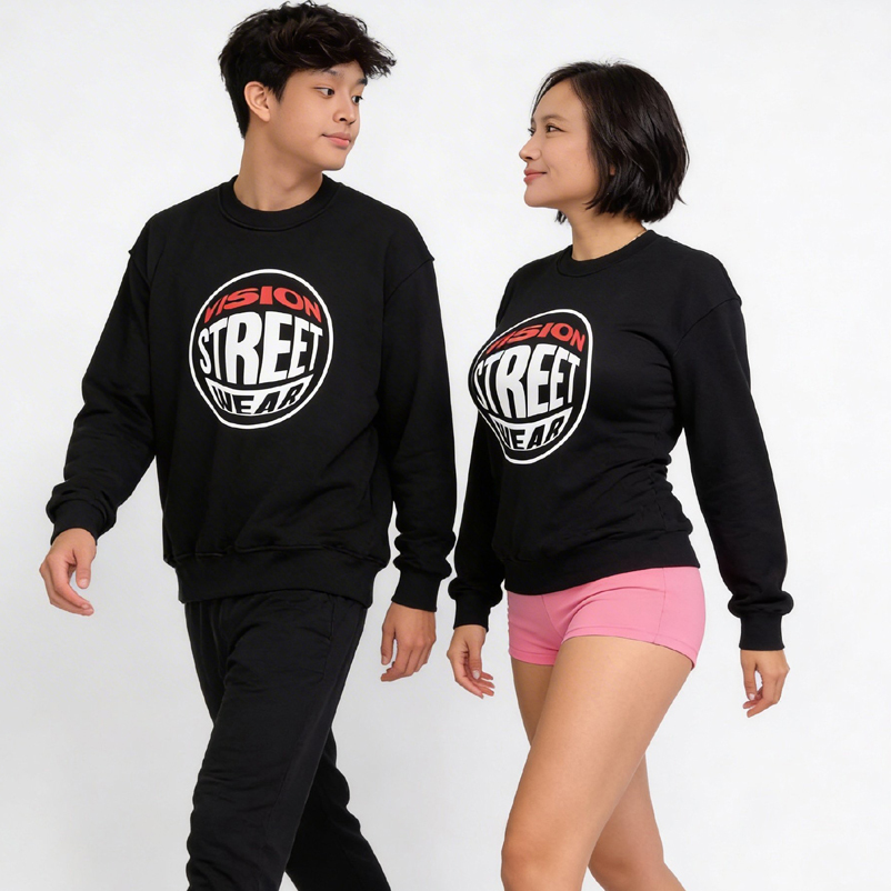 Sweater Vision Street Wear Crewneck Sweatshirt Bahan Cotton Fleece | Unisex Casual Crewneck | Ready 