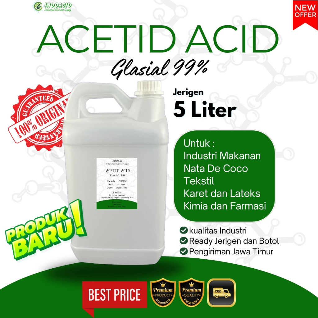 ASAM ASETAT / ACETIC ACID GLASIAL 99% / BIANG CUKA / JERIGEN 1 LITER / ASAM ASETAT FOOD GRADE / CUKA