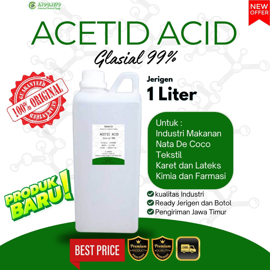 ASAM ASETAT / ACETIC ACID GLASIAL 99% / BIANG CUKA / BOTOL 100ML / ASAM ASETAT FOOD GRADE / CUKA IND