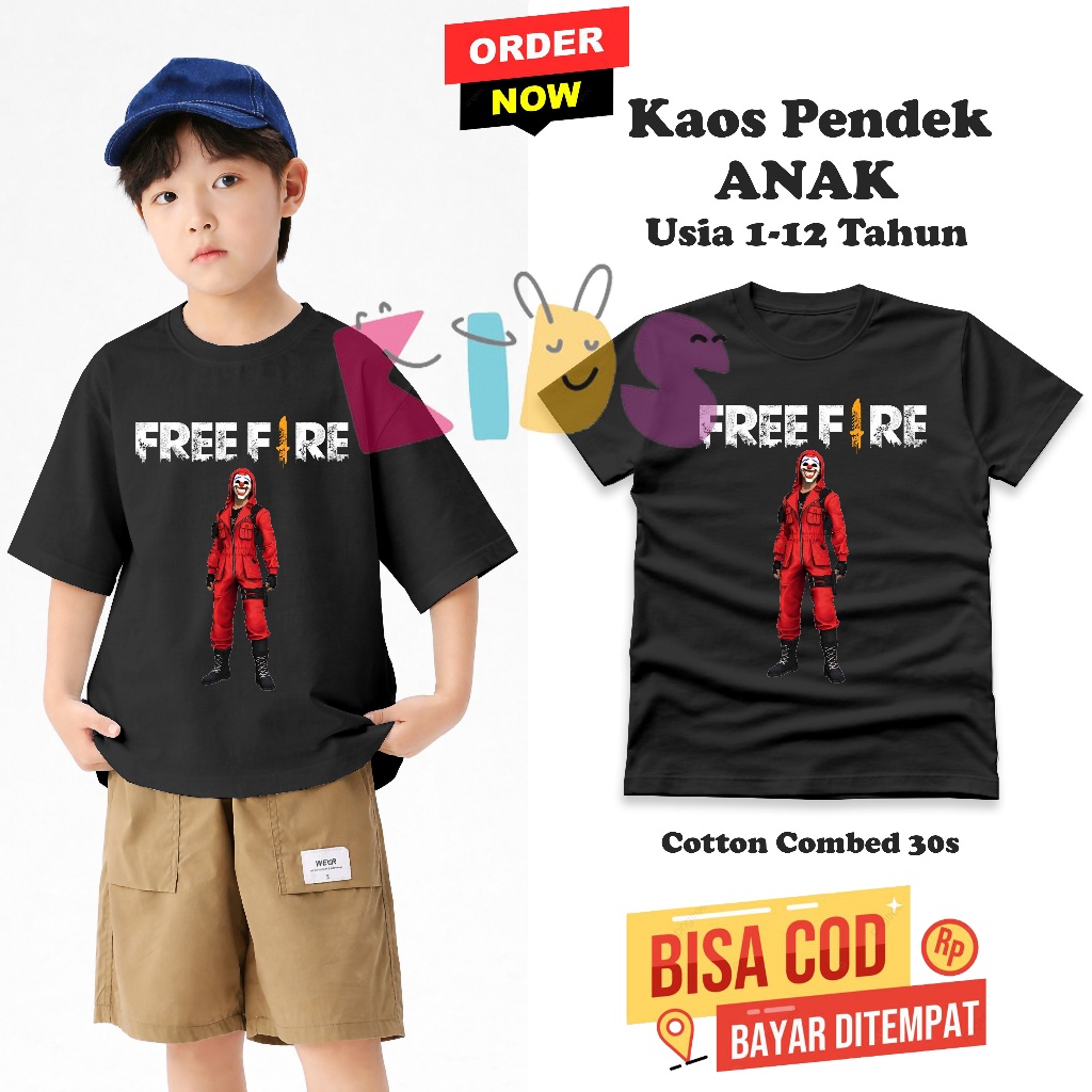 Kaos Anak Free Fire Dead Clown Unisex Bahan Adem Dan Awet
