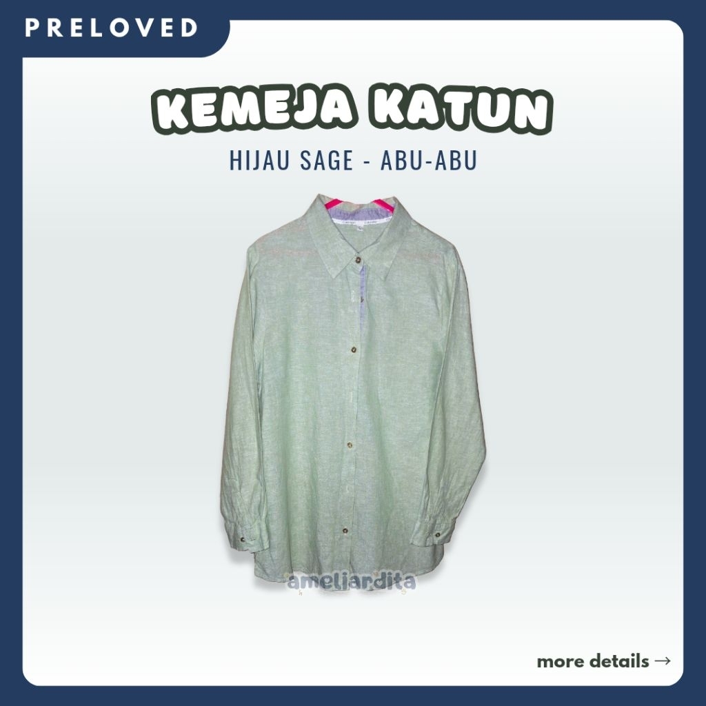 [READY] Preloved Second Bekas Kemeja Katun Lengan Panjang Hijau Sage Muda Denim Biru Adem Ringan Cot