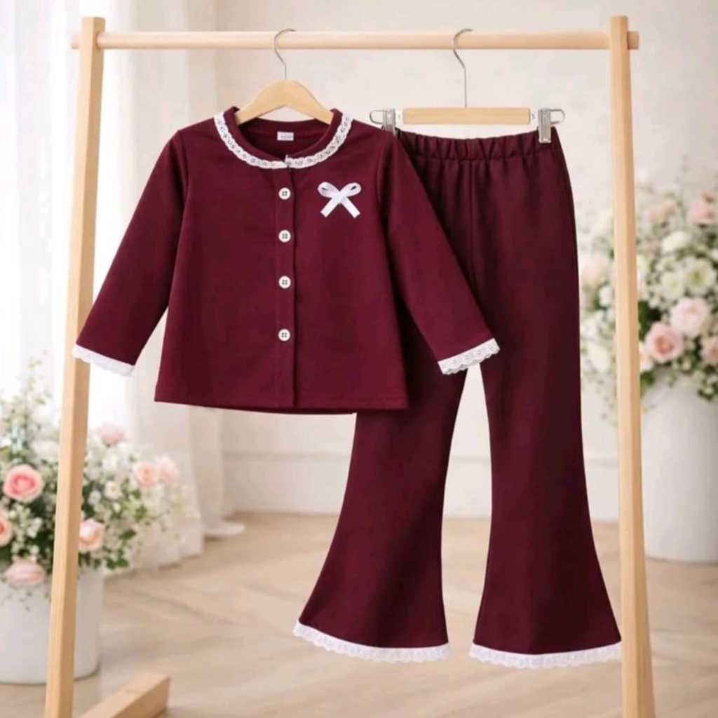Setelan Anak Perempuan Knit Motif Pita Kekinian Terbaru Umur 1-12 Tahun