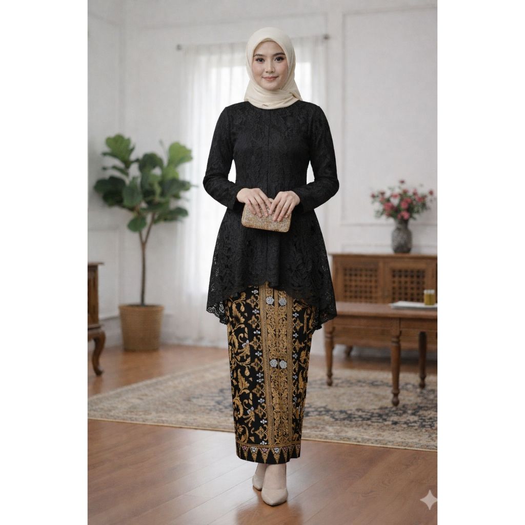 Tunik Kondangan Set Tunik Melayu Atasan Kebaya Long Tunix Brokat Sofia Strait Furing Dalam Oneset Ke