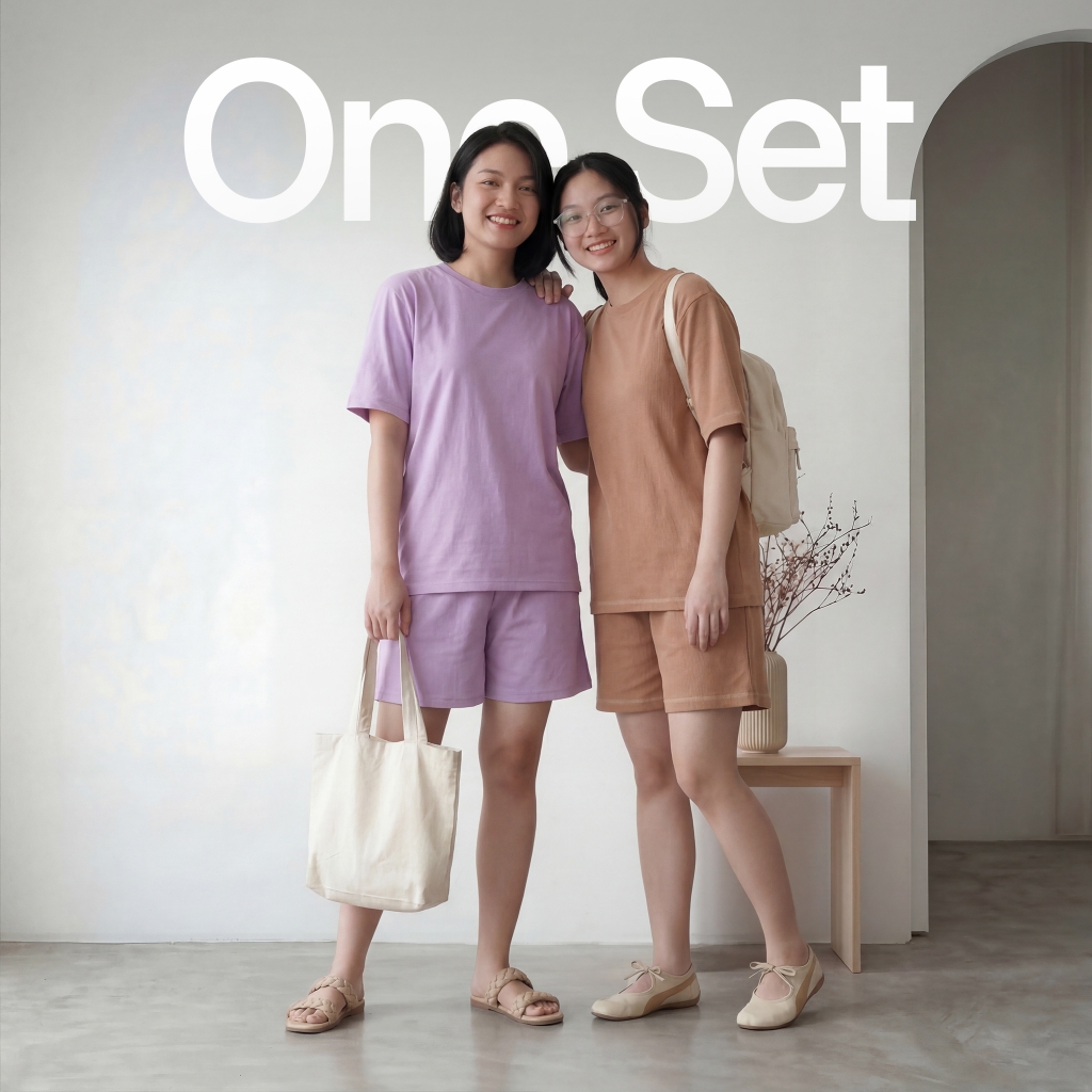 SetSociety One Set Wanita Casual Oversize Setelan Kaos dan Celana Pendek