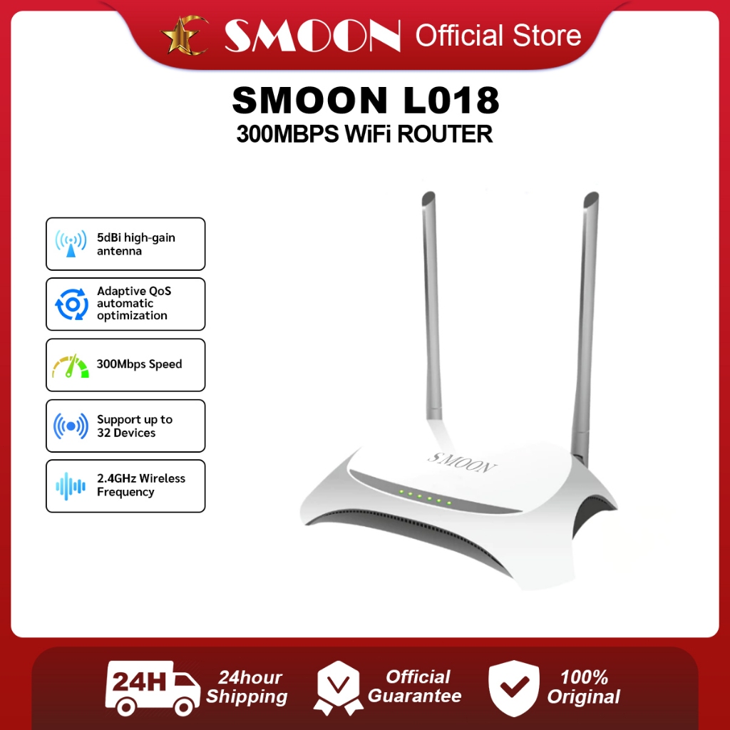 SMOON L018 - Multifungsi WiFi Router - Router Nirkabel Kecepatan Tinggi 300 Mbps - Wireless Router -