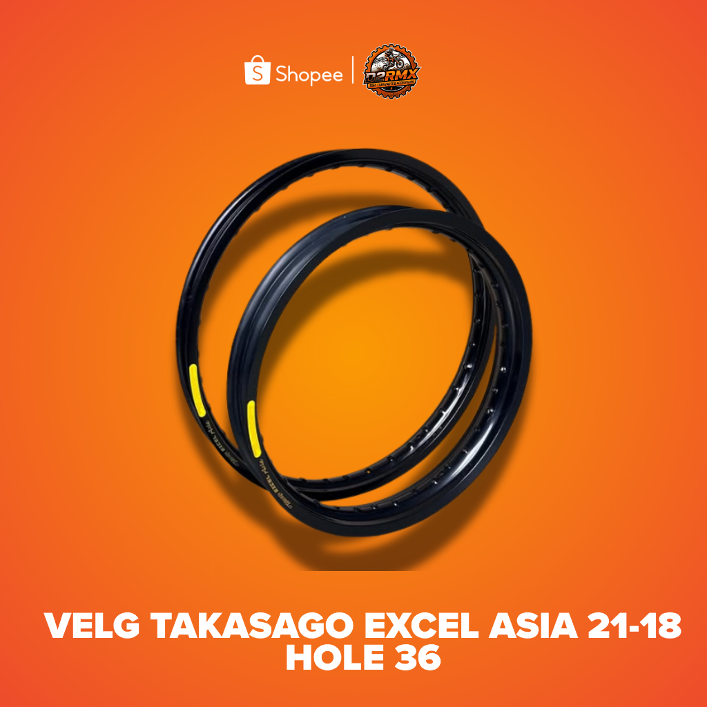 Velg Takasago Excel Asia Original 21-18 Hole 36 Hitam Glossy - Ring 21/18 Set Depan Belakang Trail K