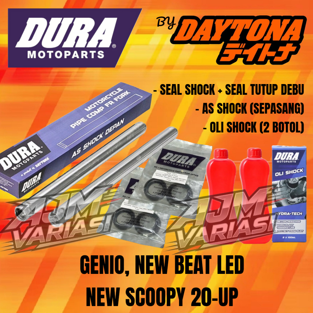 PAKET AS SHOCK DEPAN + SEAL SHOCK + OLI SHOCK Genio, New Beat, New Scoopy 20-UP KOJ DURA by DAYTONA