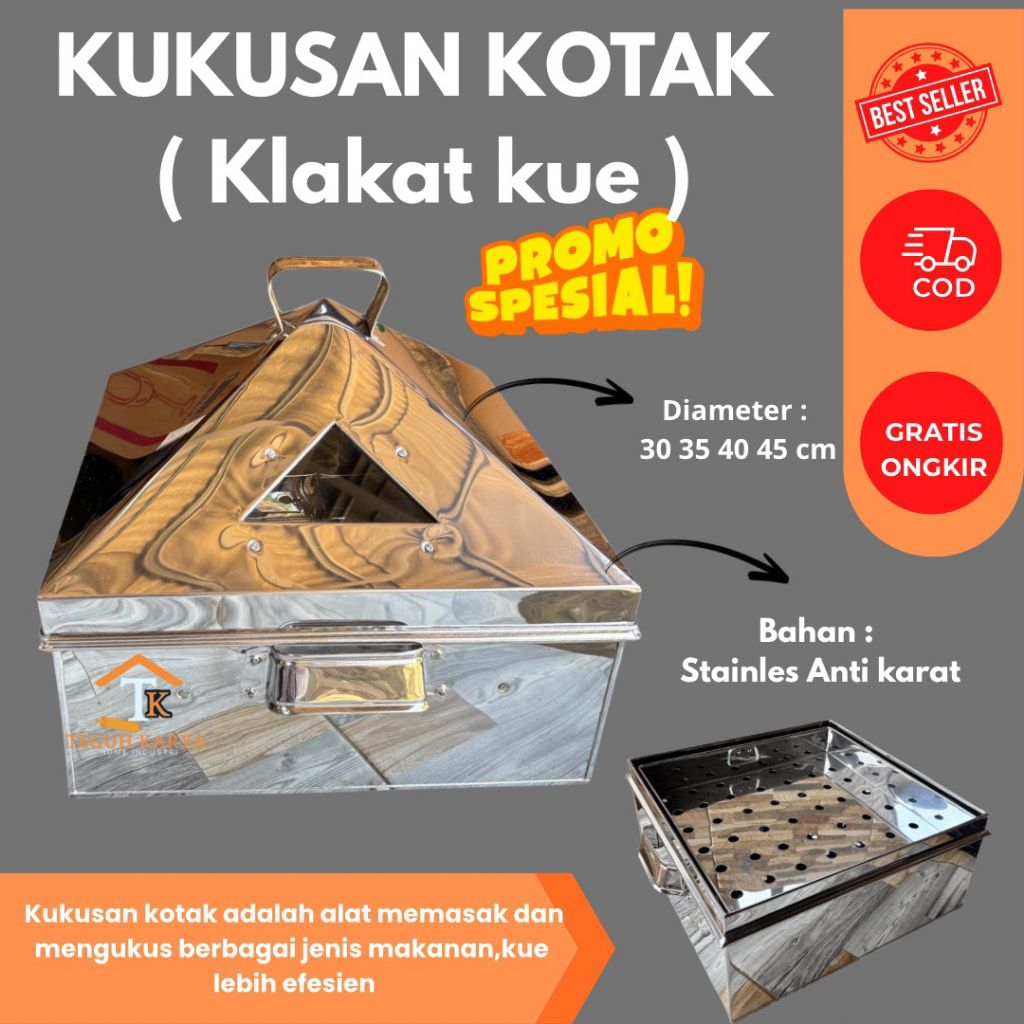 PROMO KUKUSAN KOTAK KUE DIMSUM READY UK 30 35 40 45 CM BAHAN STAINLES STEEL