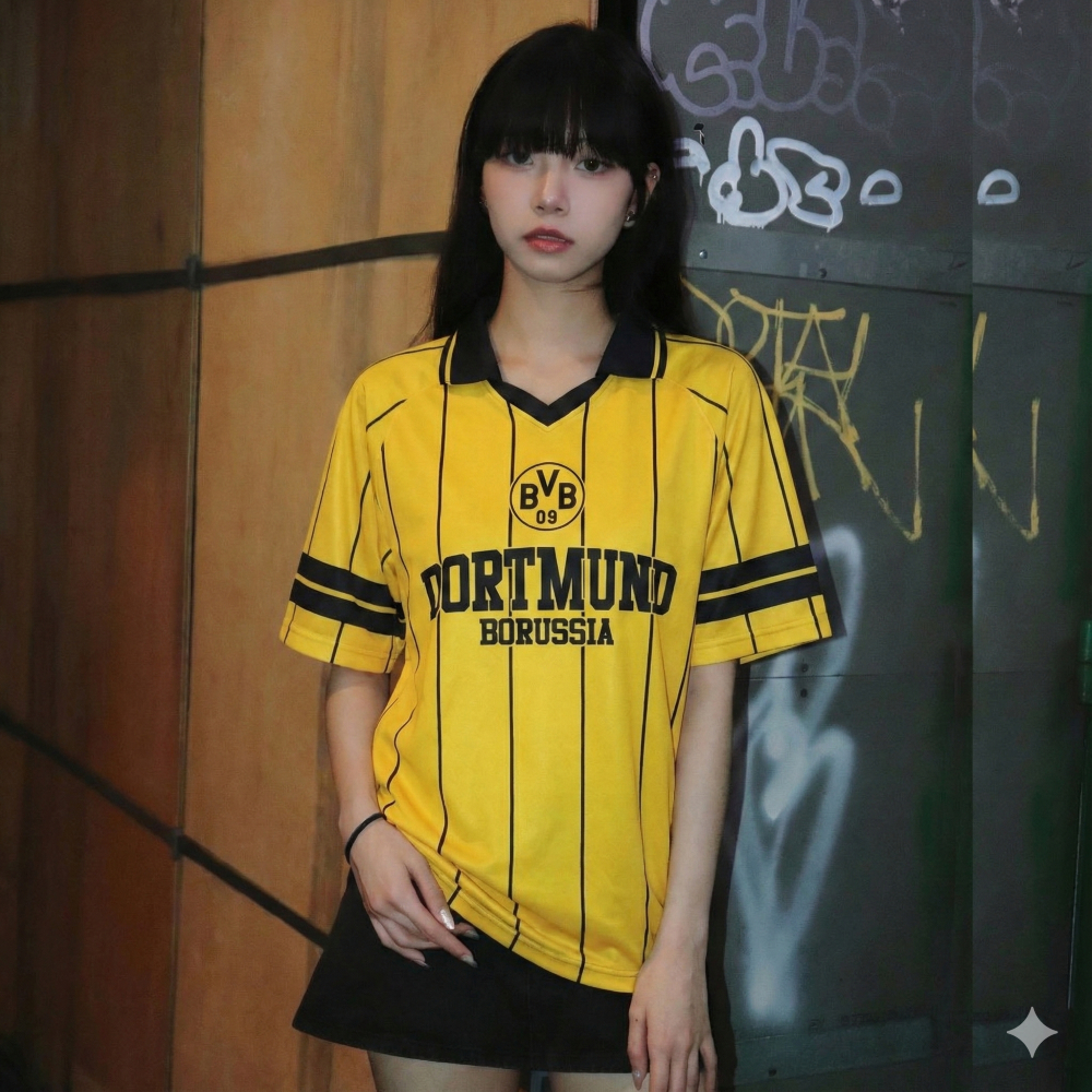 Jersey Fantasy Dortmund Retro Vintage Berkerah BVB