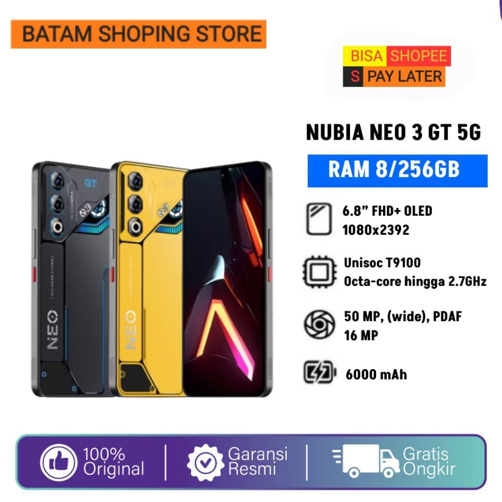 ZTE NUBIA NEO 3 GT 5G RAM 8+12GB/256GB UNISOC T9100 GAMING PROCESSOR GARANSI RESMI