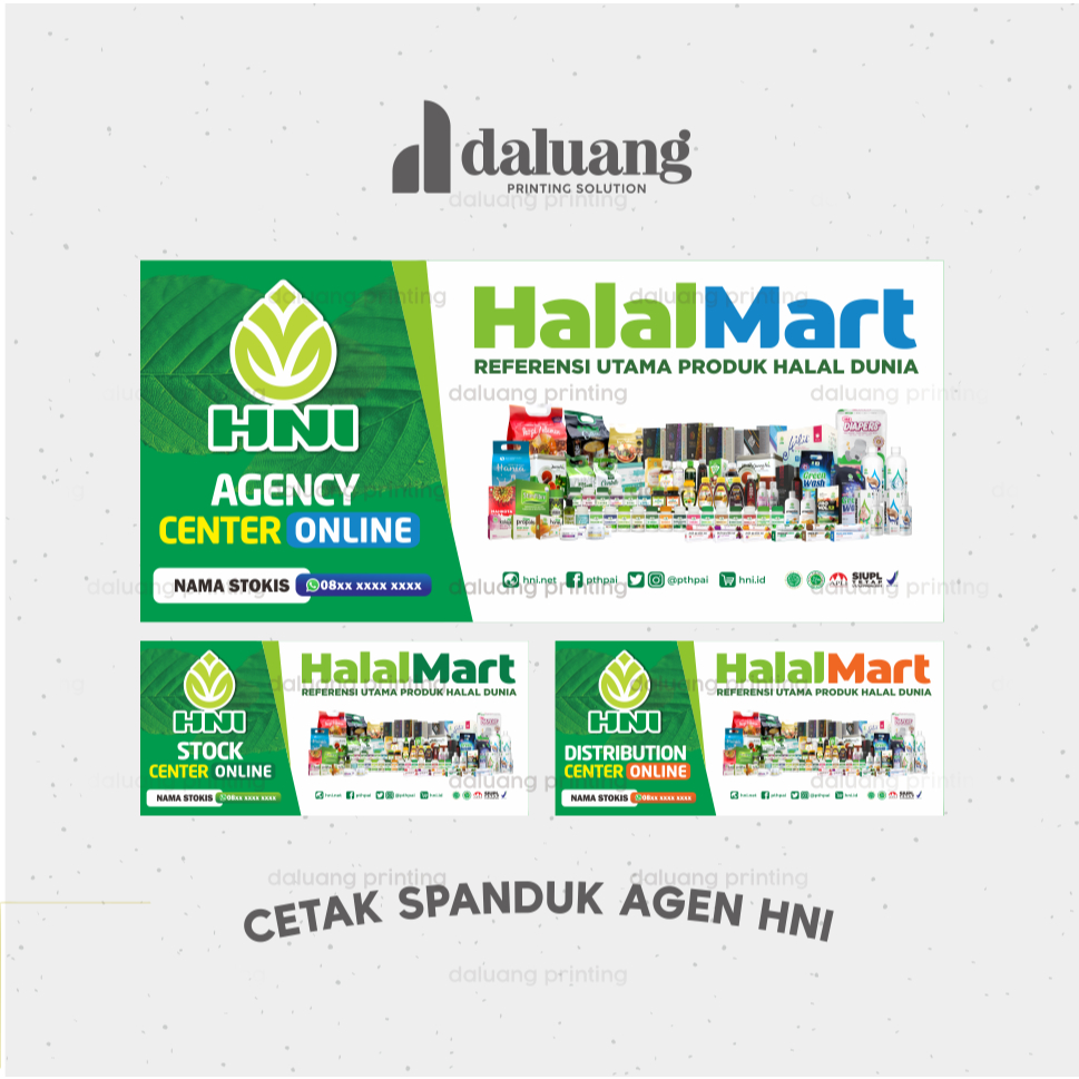 200x90cm | Cetak Banner Spanduk Agen HNI Halal Mart Agency Distribution Stockies Stock