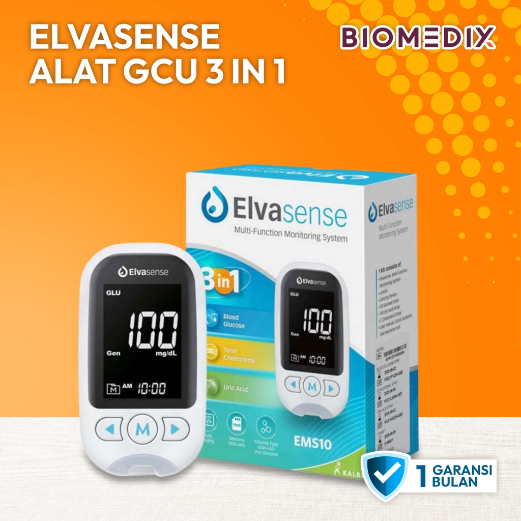 Alat Cek GCU 3in1 EMS10 Elvasense / Cek Gula Darah / Kolesterol / Asam Urat / Alat Cek Gula Darah Di