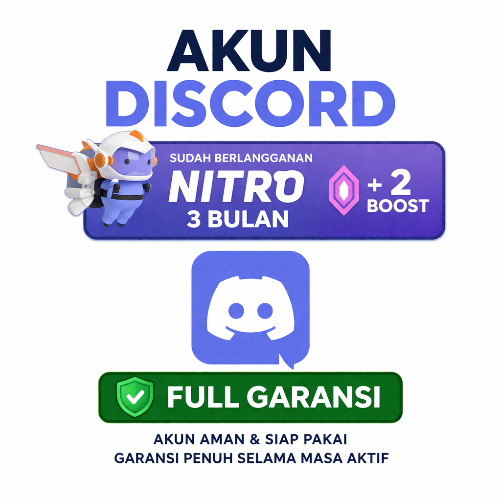 AKUN DC DISCORD SUDAH LANGGANAN NITRO PRO 3 BULAN + 2 BOOST SERVER
