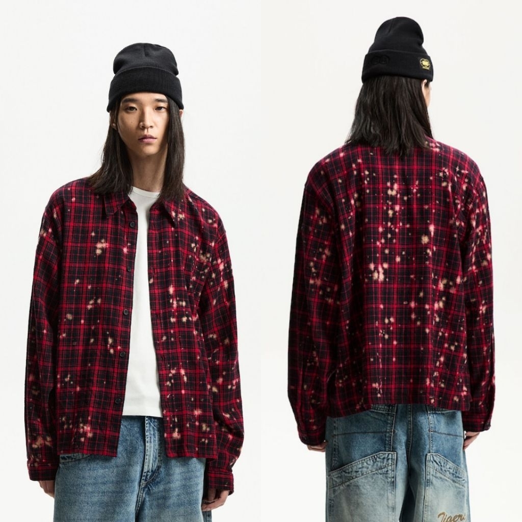 BERSHKA KEMEJA FLANNEL KOTAK RED BARU ASLI ORIGINAL