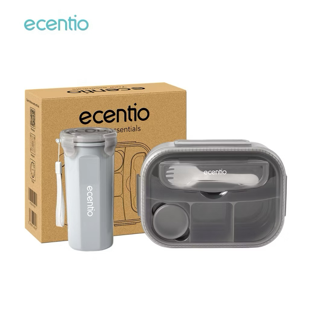 [bekal makan set] ecentio 1200ml lunch box set 4 Grid anti bocor tempat bekal makan dan tempat minum