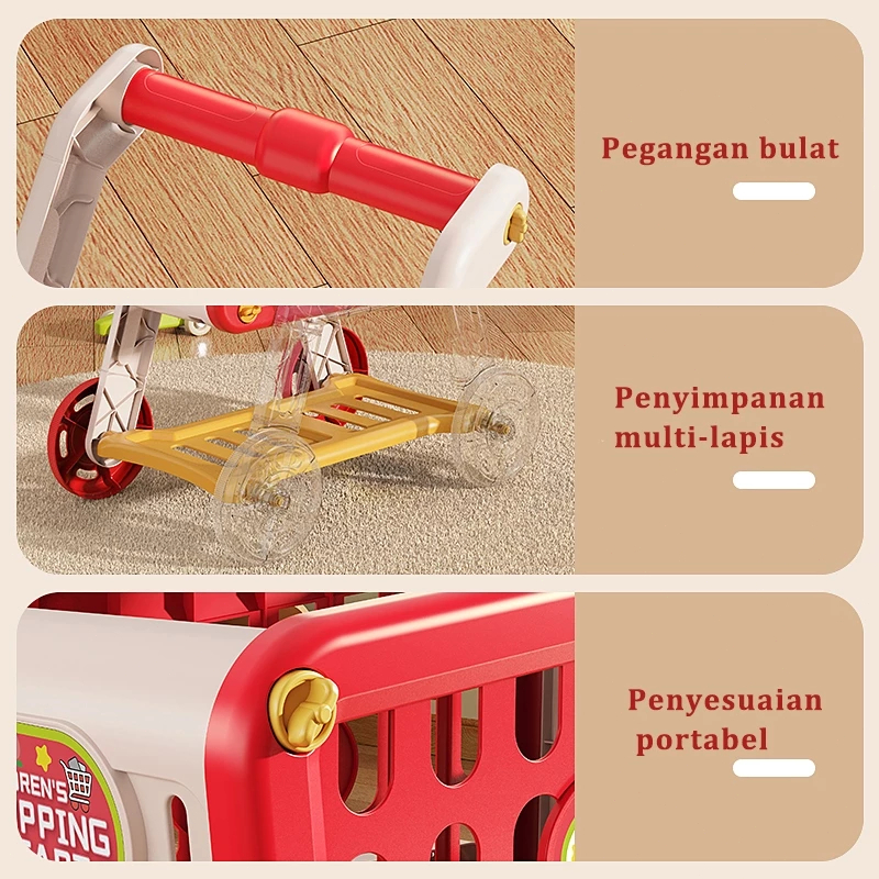 Mainan Troli Anak Perempuan/Troli Mainan Anak/Keranjang Dorong Mainan Anak/Troli Masak Masakan