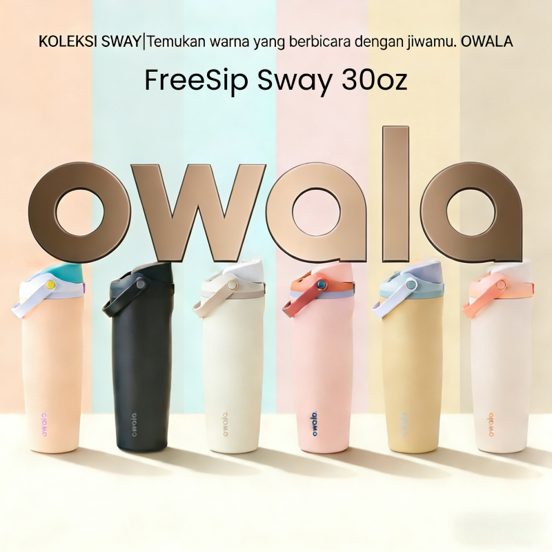 Owala Freesip Sway Botol Air Stainless Steel 30oz | Tahan Dingin 24 Jam | 2-in-1 Corong | Anti Bocor
