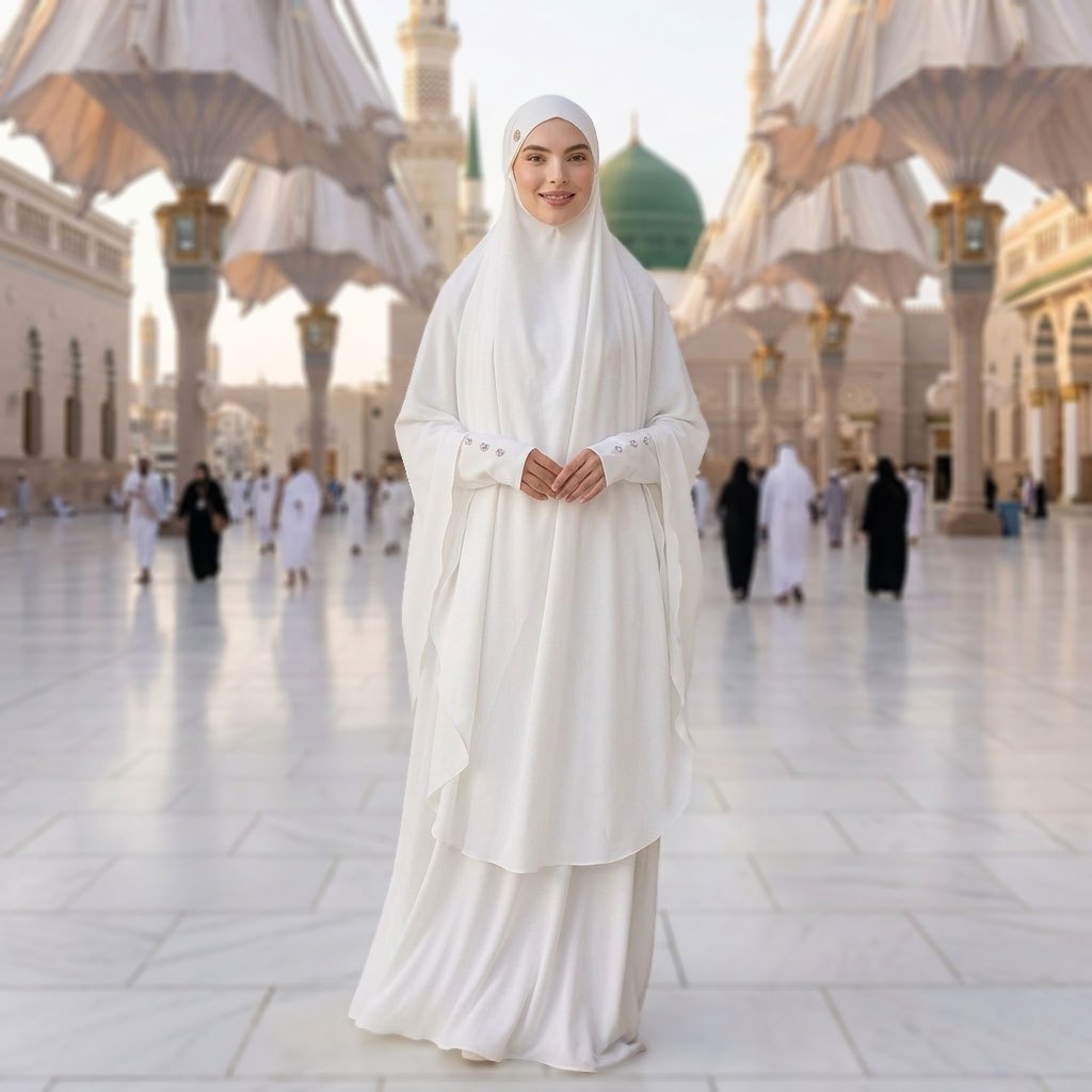 Marwah Set Abaya Umrah Haji + Long French Khimar | Gamis Syar'i Premium Busui Friendly Jumbo Adem