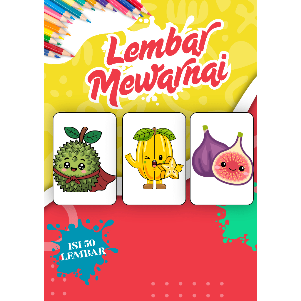 Worksheet Mewarnai Anak Lucu – 25 lembar Gambar Buah Buahan | Kertas Mewarnai