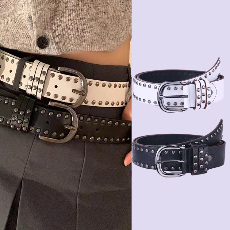 Hitam/Putih Ikat Pinggang Wanita/Pria Kulit PU Gesper Fashion Korea Simple Dan Serbaguna | Belt Punk