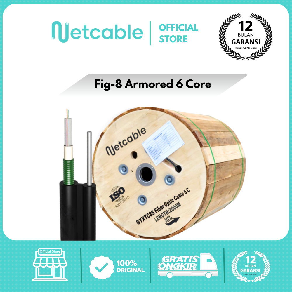 NETCABLE  Kabel Fiber Optik Mini Fig8 6 Core Armored 2KM | Kabel FO Fig 6 Armored 2000m