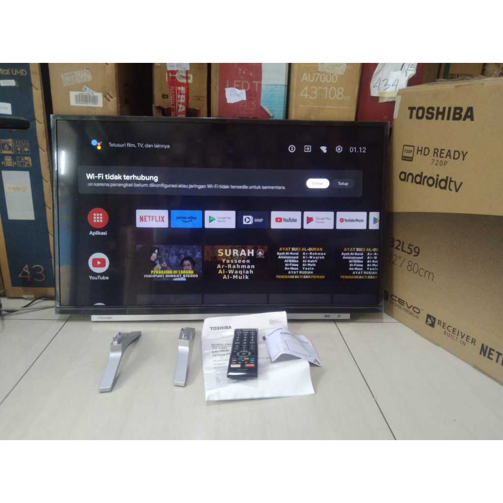 TV LED TOSHIBA 32IN HD ANDROID TV YOUTUBE DIGITAL TV KONDISI BEKAS PEMAKAIAN 7322F