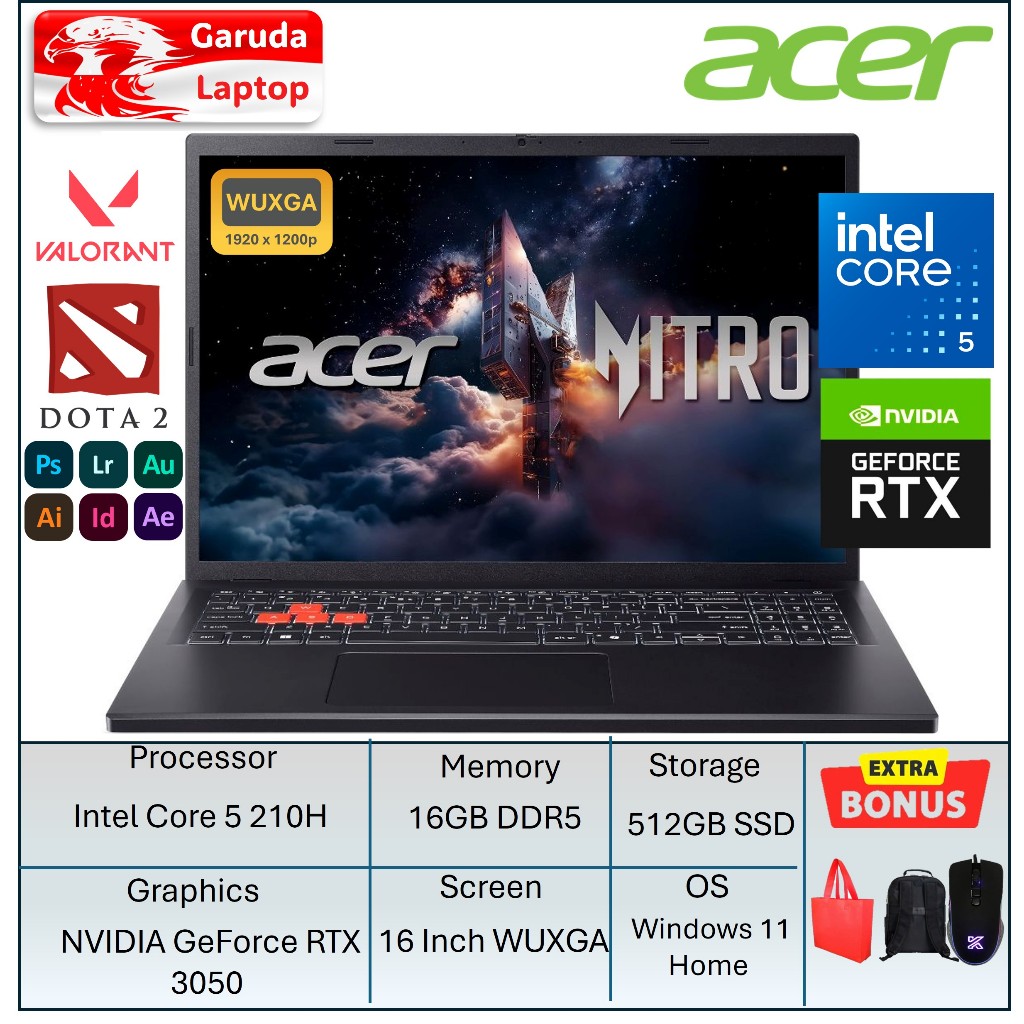 Laptop Gaming Acer Nitro Lite 16 Intel Core i5 16GB DDR5 512GB RTX 3050 16.0 Inch WUXGA Win11Home