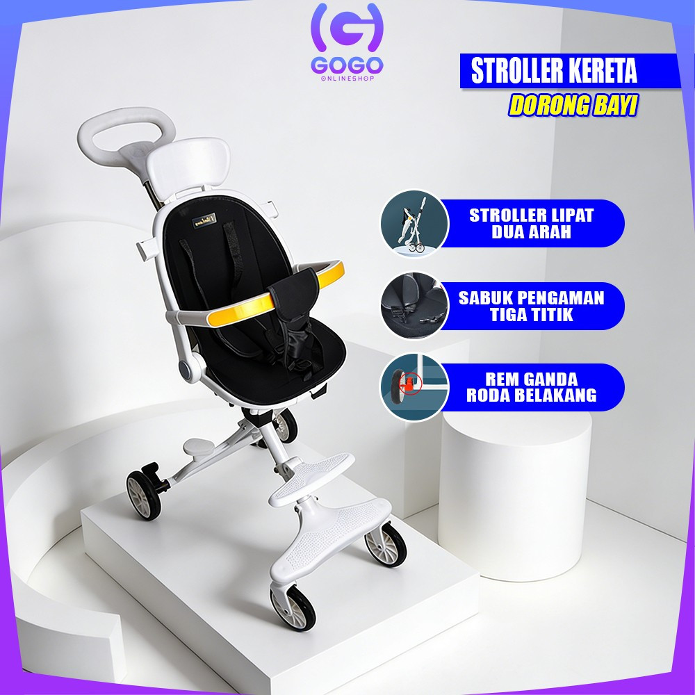 GOGO-C772 Kereta Dorong Bayi Lipat Dua Arah Stroller Dorong Bayi Dengan Atap / Perlengkapan Bayi Por