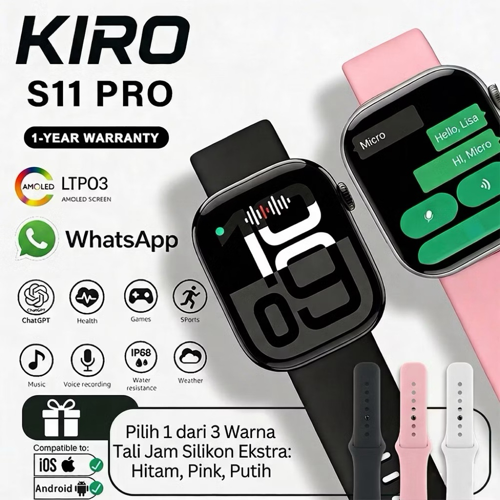 PRELOVED SILVER KIRO Smart WATCH S11 Pro Al Smartwatch for iPhone | WhatsApp Message Reply | Call