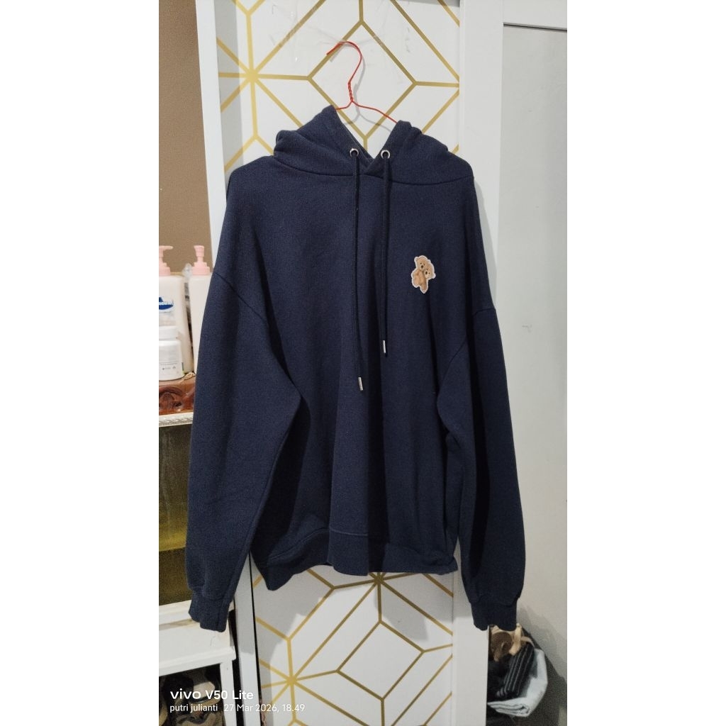 Vest denim dan hoodie abu navy