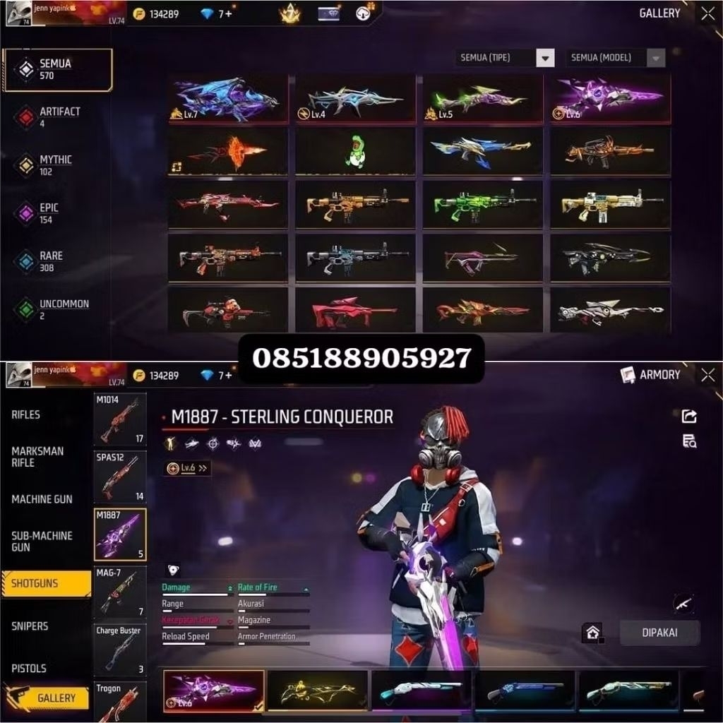 AKUN FF SULTAN-LEVEL TINGGI, SKIN LENGKAP READY AKUN FF MURAH-BAGUS FULL SKIN