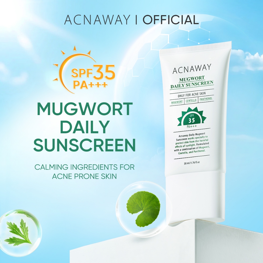 ACNAWAY Mugwort Daily Sunscreen SPF 35 PA+++ – Sunscreen Wajah Ringan UV Protection Lightweight No W