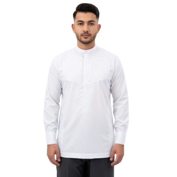 Baju Koko Pria Putih Resleting Depan & Lengan Wudhu – Koko Muslim Modern Premium