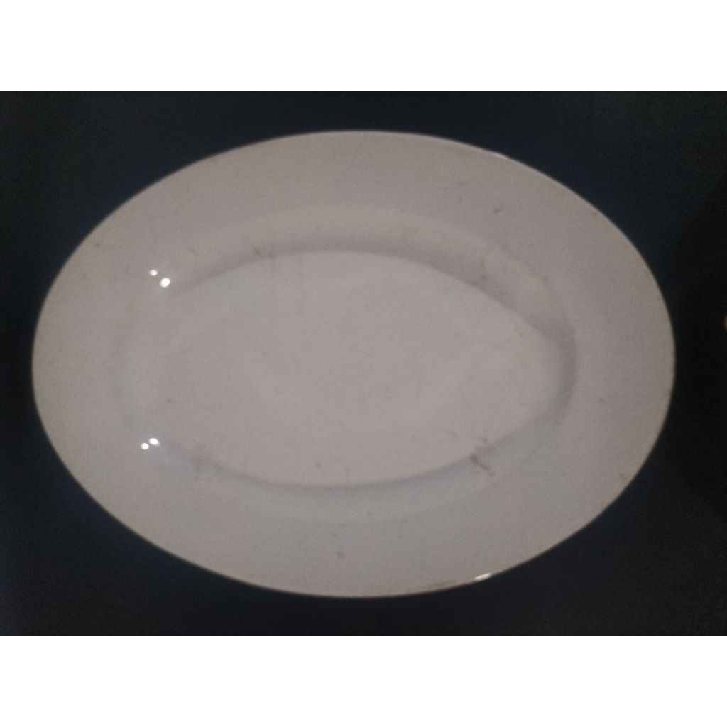 Piring Antik Oval Jumbo 41cm - Keramik Putih Polos Vintage Klasik - Pajangan Koleksi