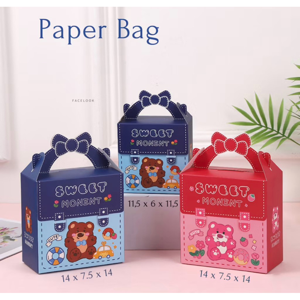 [Per Pcs] Goodie Bag Cantik Kotak Kado / Tas GoodieBag pegangan hampers ulang tahun/ Plastik paket U