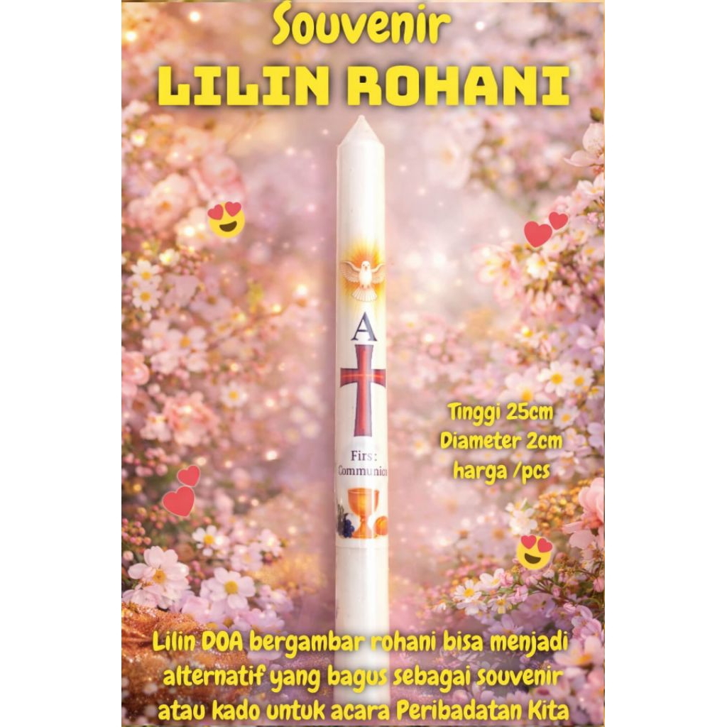 Lilin Baptis Putih Panjang | Lilin Komuni Katolik | Lilin Gereja Baptisan Souvenir Kristen Katolik