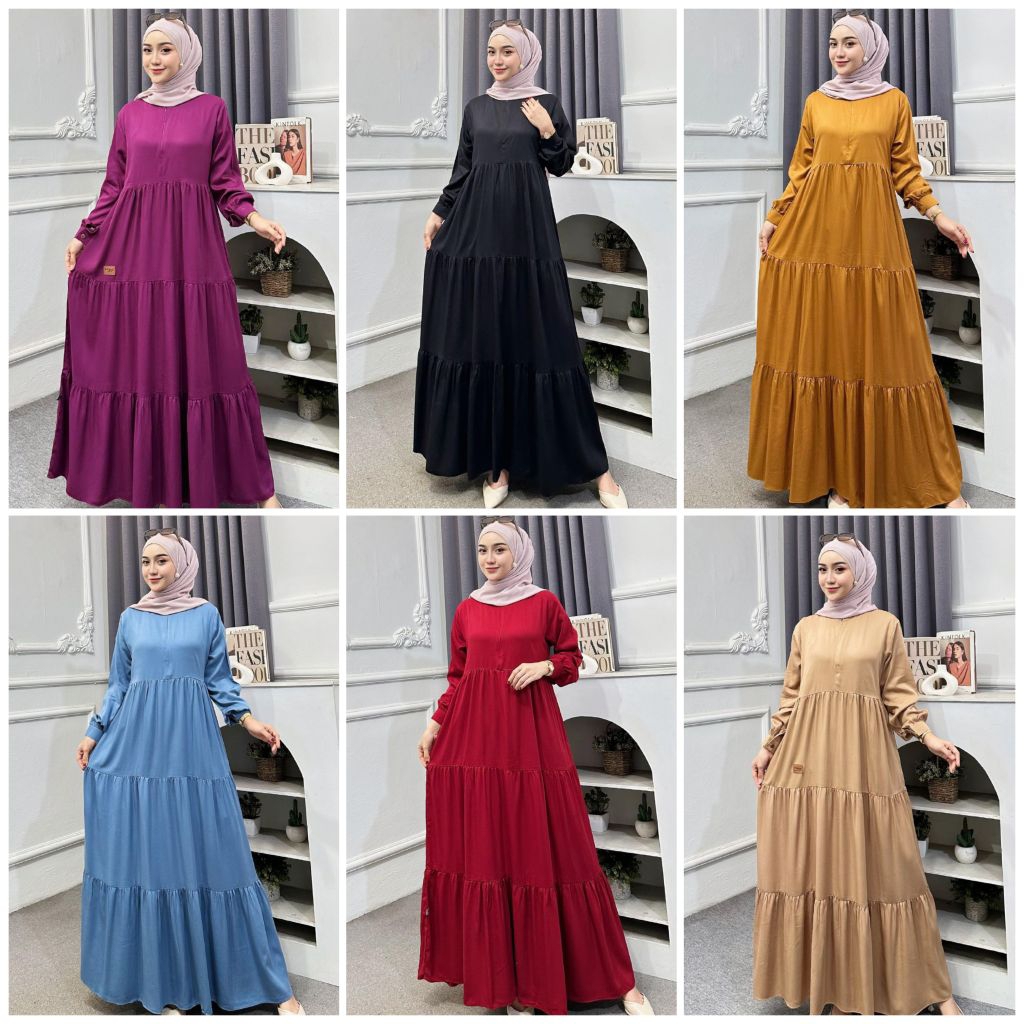 Gamis twill polos rempel susun ori klok