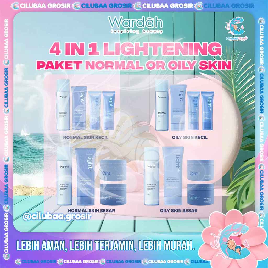 PAKET 4 PCS WARDAH Lightening For Normal or Oily Skin || Day Cream || Night Cream || Whip Facial Foa