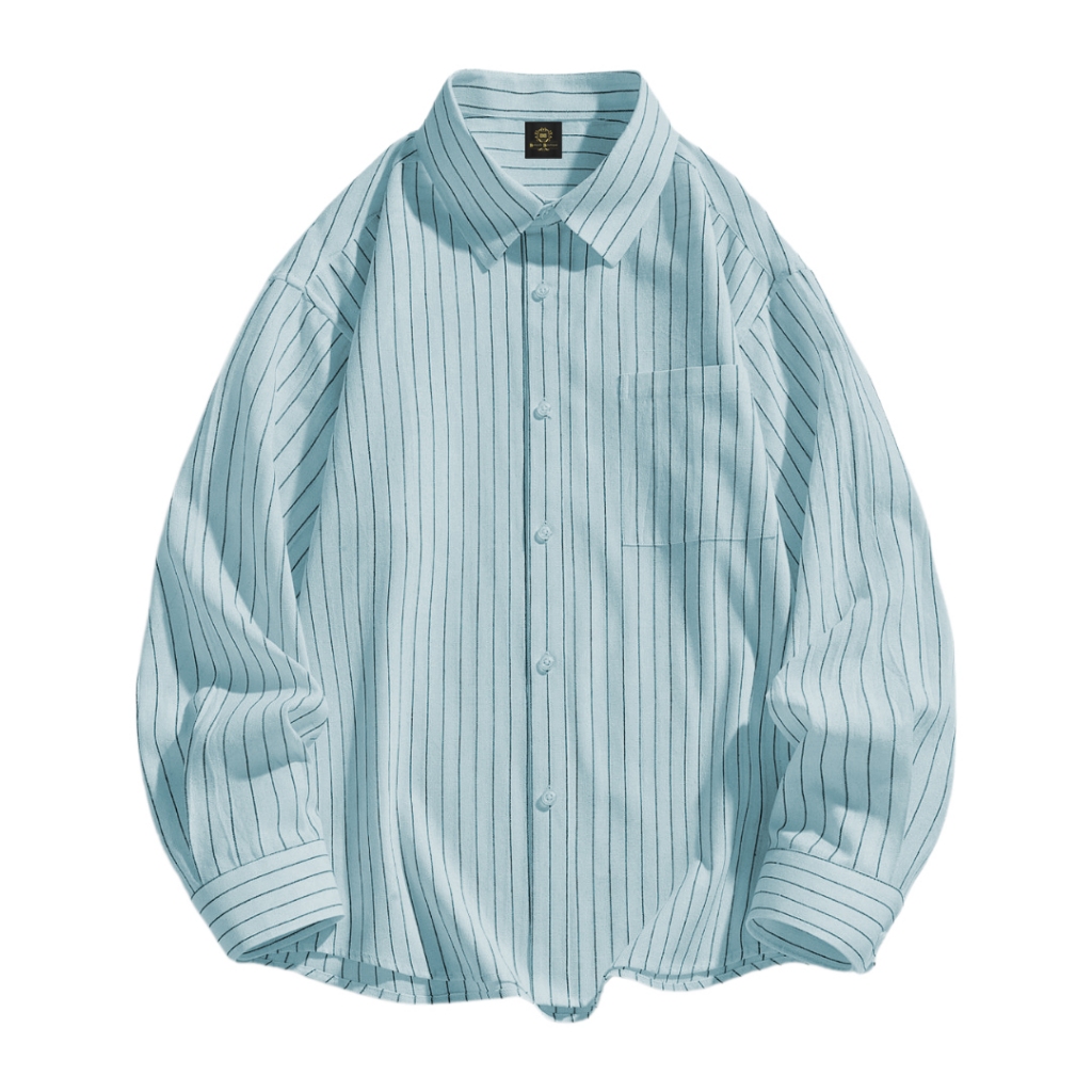 Balqish Boutique - Kemeja Panjang Pria Stripe Hitam Biru Muda