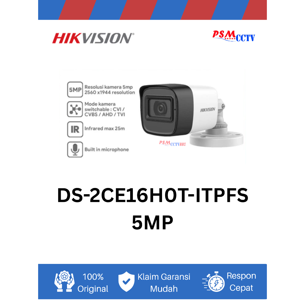 DS-2CE16H0T-ITPFS - HIKVISION IP CAMERA 5MP EXIR BULLET CAMERA - INDOOR/OUTDOOR