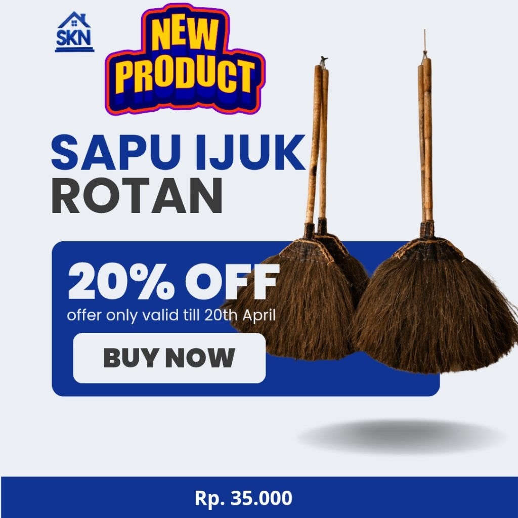 Sapu Ijuk Asli Gagang Rotan – Sapu Lantai Kuat Tebal Tidak Rontok | Sapu Rumah Tradisional Premium