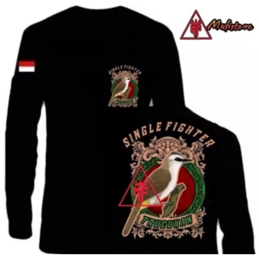 Kaos sablon single fighter trucukan lengan panjang t-shirt distro unisex bahan adem