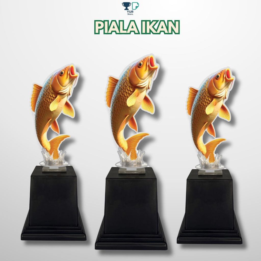Piala Mancing Akrilik Motif Ikan Mas Hadiah Lomba Mancing omba Ikan hias