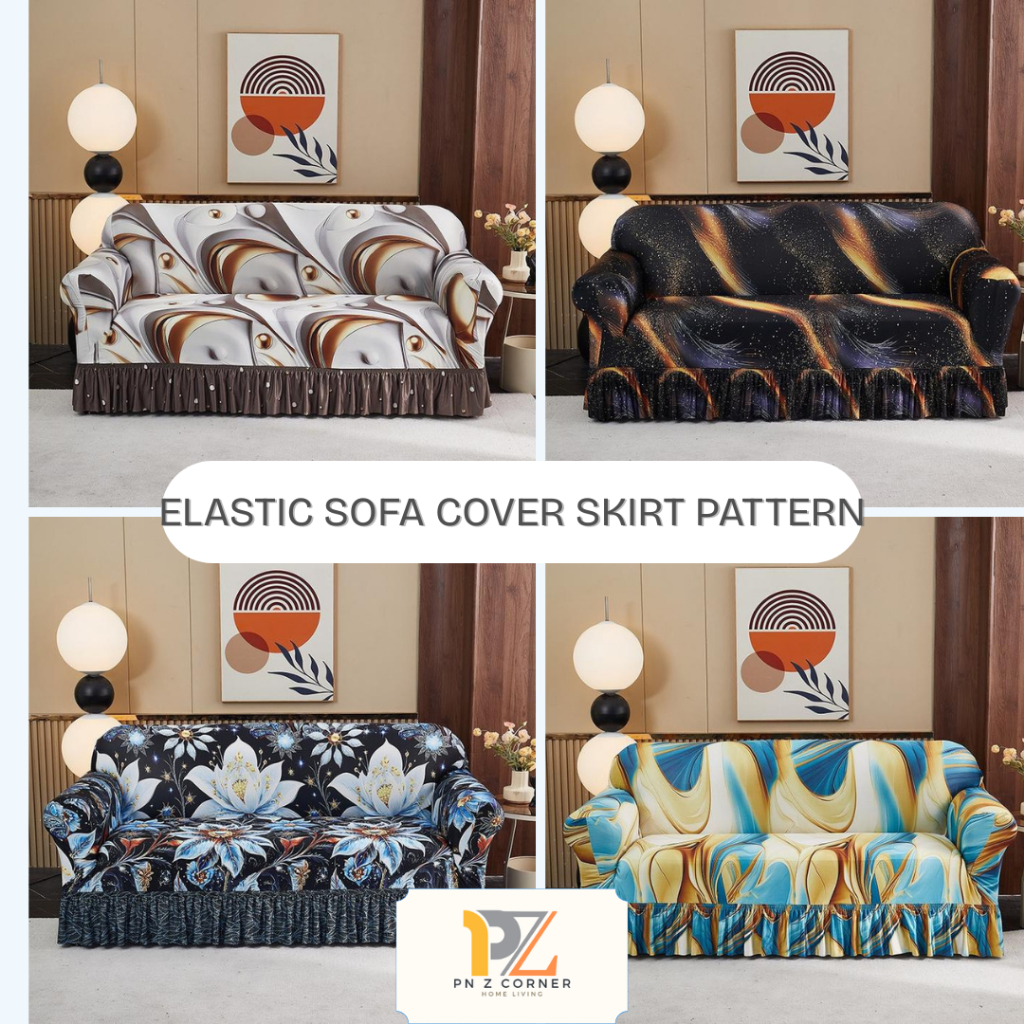 PNZCORNER Elastic Sofa Cover Skrit Pettern / Alas sofa Kain Penutup Pelindung Sofa Elastic