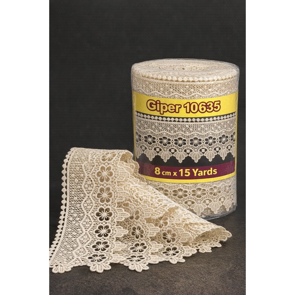 Renda Giper Bordir kain mukena lebar 8 cm (10635) per Rol - 15 yds