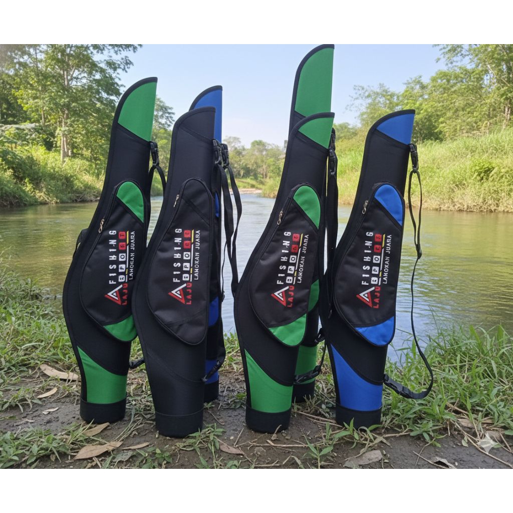 tas pancing ukuran 80cm - 150cm muat sampai 2-3 joran bahannya dari fiber dan D300 bagian bawah pake
