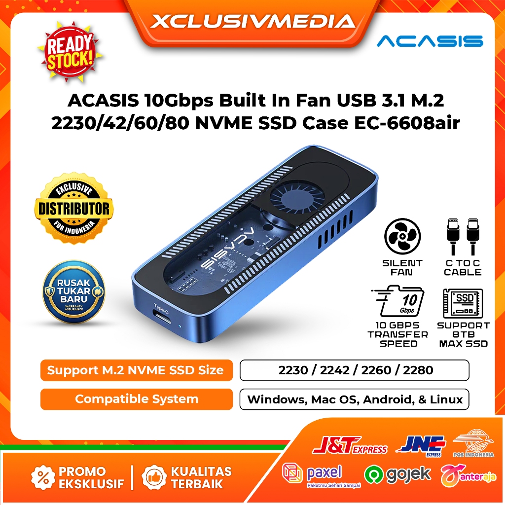 Acasis 10Gbps USB 3.1 M.2 NVMe SSD Enclosure Case EC-6608air