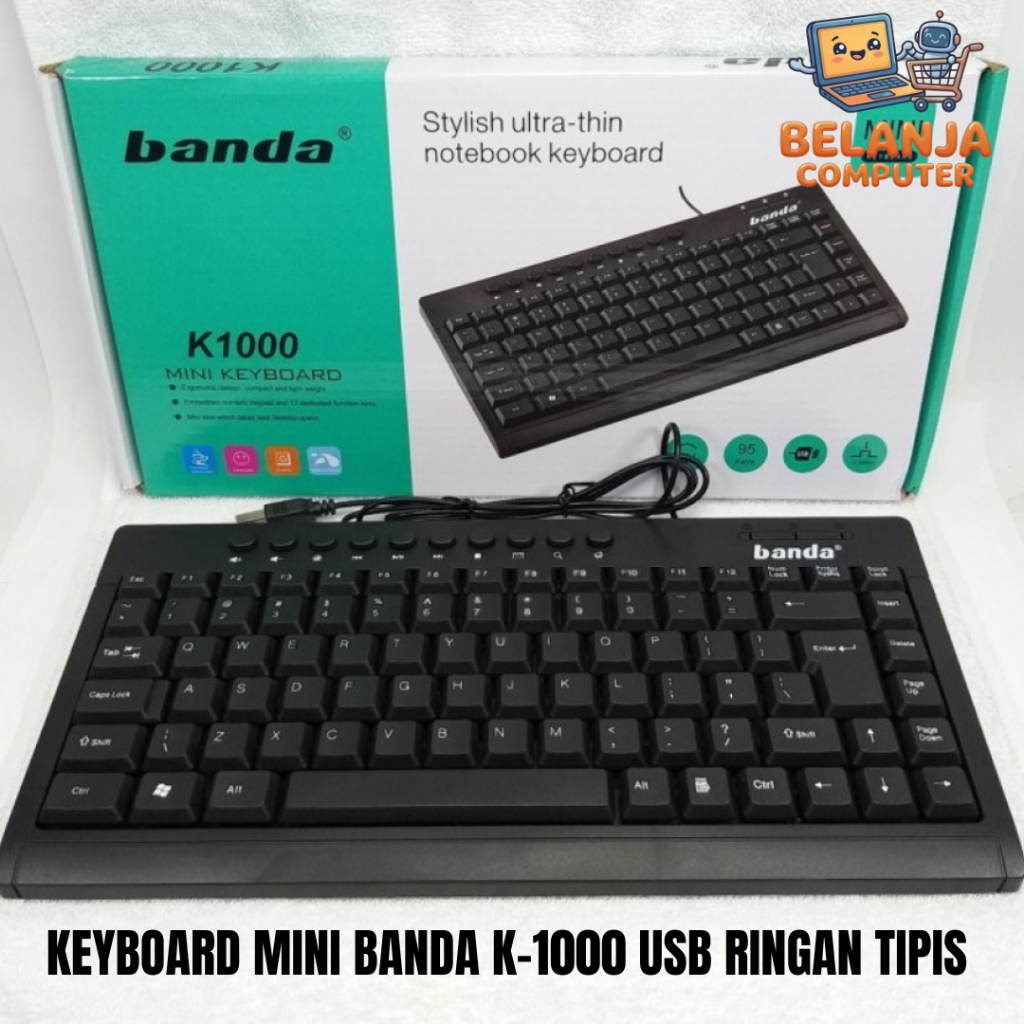 KEYBOARD MINI BANDA K-1000 USB RINGAN TIPIS OFFICE MULTIMEDIA LAPTOP NOTEBOOK KOMPUTER