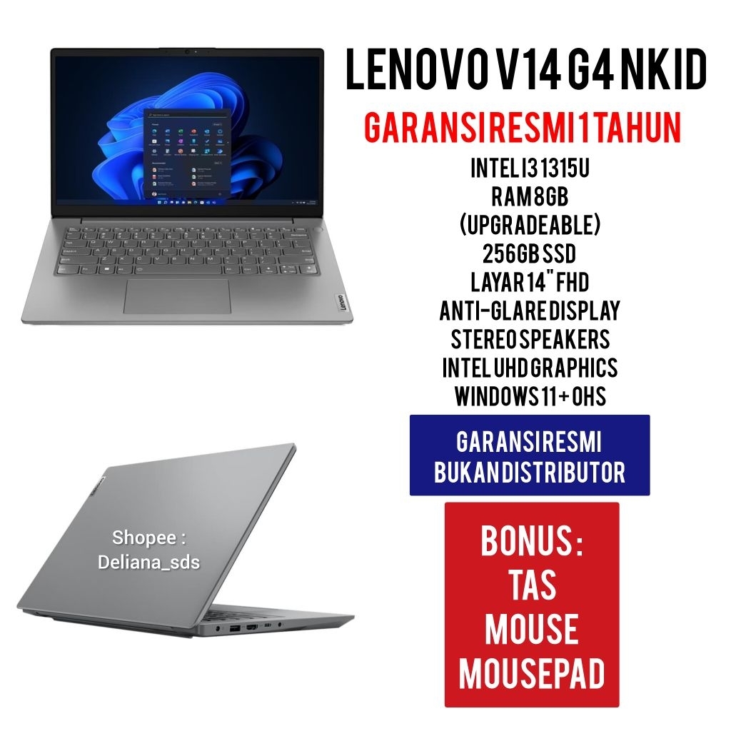 Laptop Lenovo V14 G4 NKID Intel I3 1315U 8/256 14" FHD Anti Glare Garansi Resmi 1 Tahun Laptop Lenov