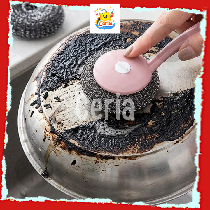 Sikat Kawat Cuci Piring Dengan Gagang - Penggosok Panci Wajan Gosong Pembersih Kerak Karat